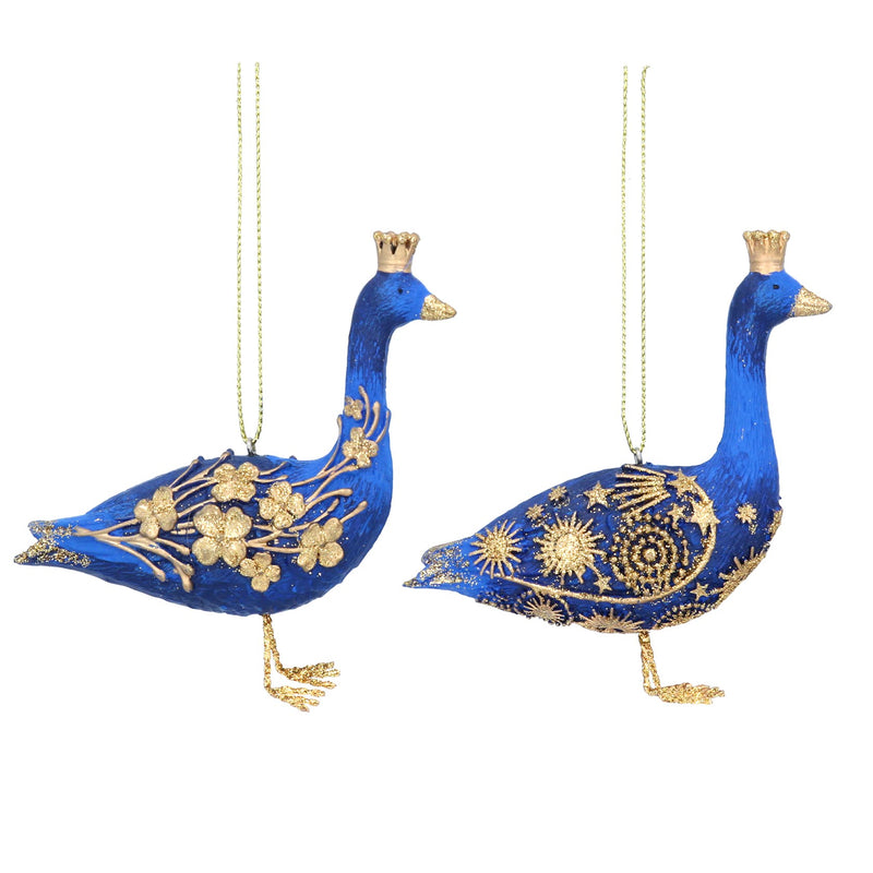Blue. and Gold Resin and Metal Goose Decoration