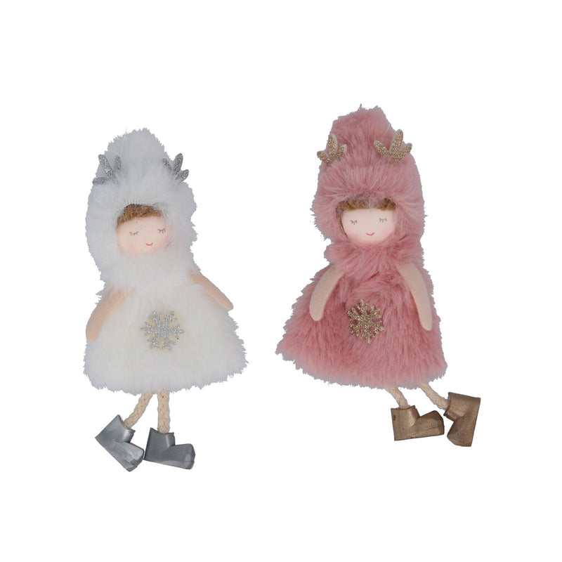 Pink or White Faux Fur Girls with Snowflake Decoration
