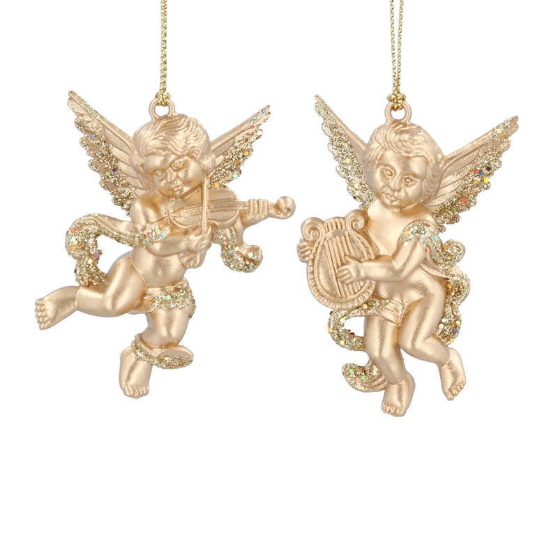 Gold Matt Sparkling Cherub Decoration