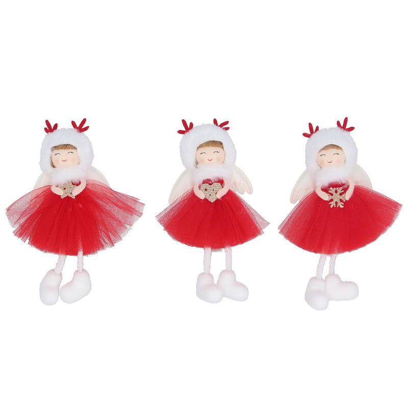 Fabric Girl Decoration with Red Dress and Antlers