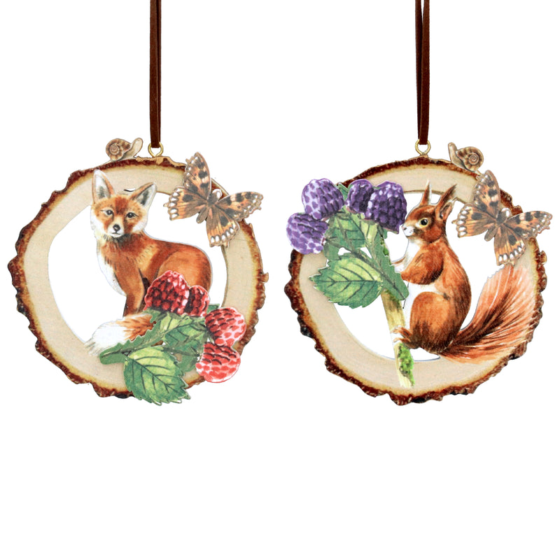 Wooden Fox or Squirrel with Berries Decoration