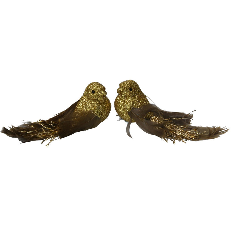Clip on Bird with Gold Glitter and Feathers
