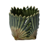 Green Ceramic Fan Leaf Plant Pot