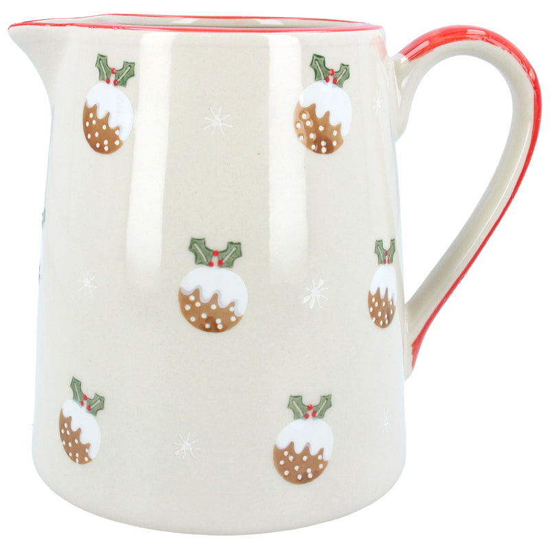 Large Stoneware Jug with Christmas Puddings
