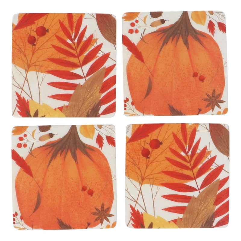 Rustic pumpkin and leaves coaster