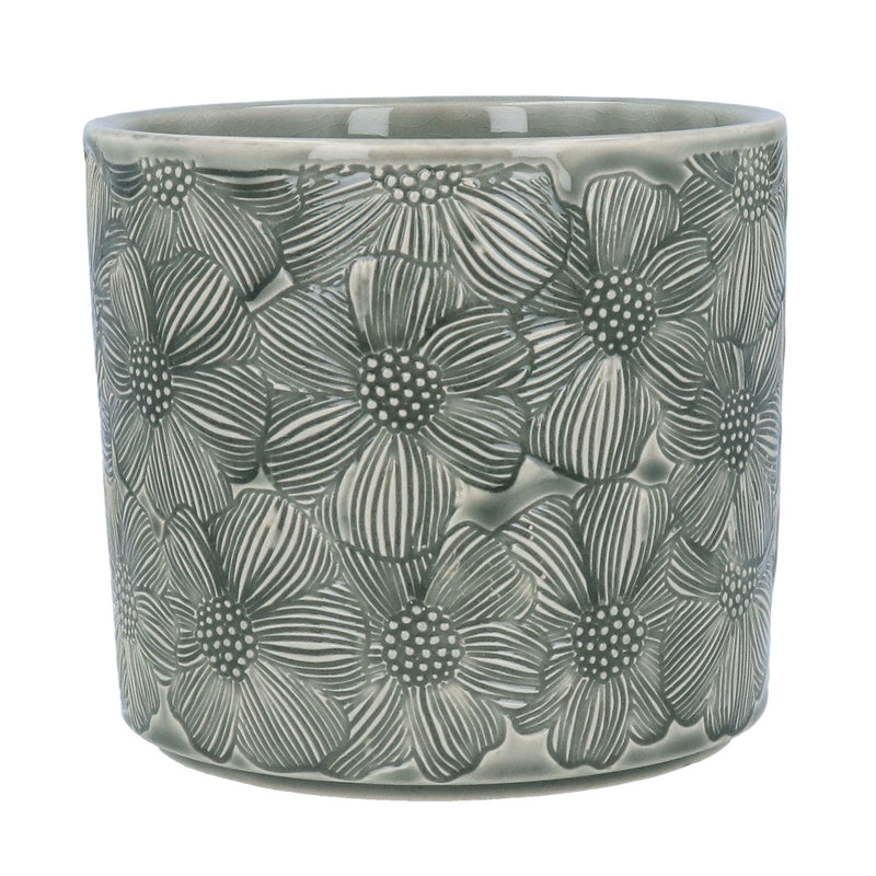 Stoneware Pot Cover 20cm - Grey Cosmos