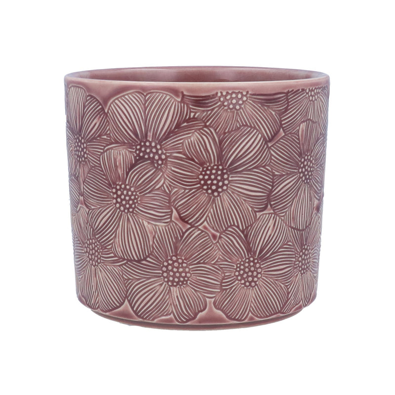 Stoneware Pot Cover 17cm - Dusky Pink Cosmos