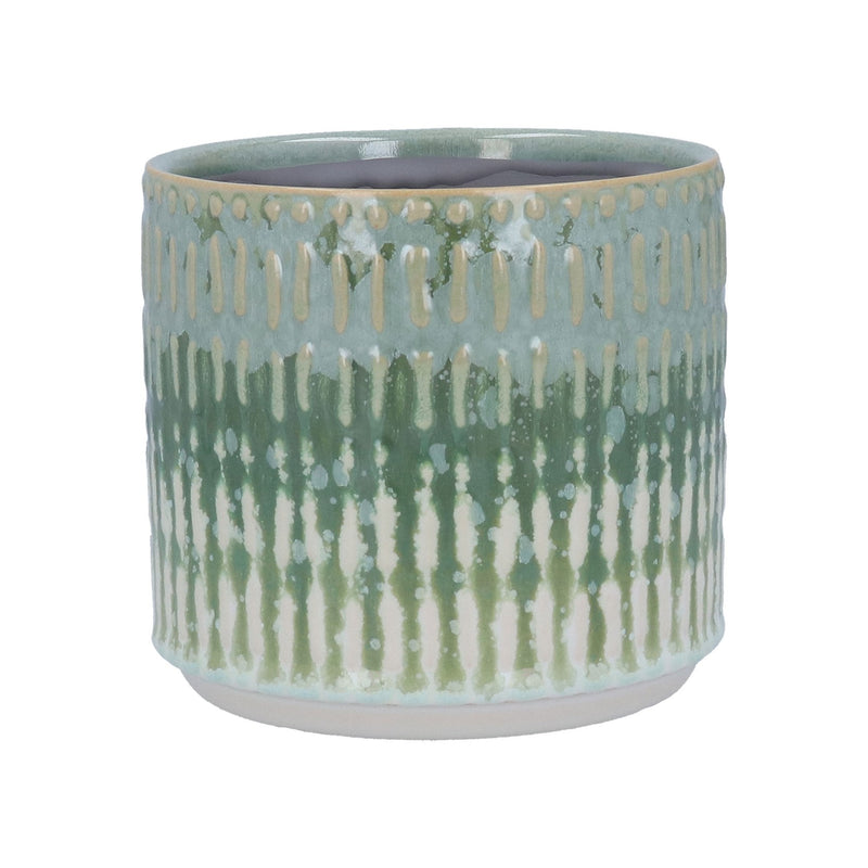 Stoneware Pot Cover 17cm - Green Reactive Glaze