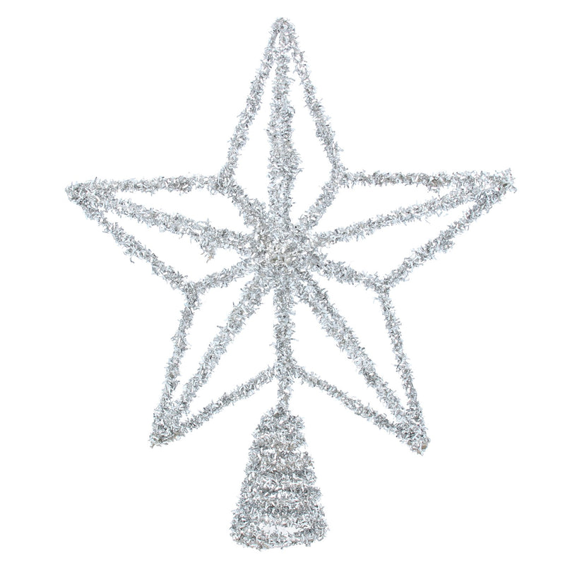 5 Point Star Silver Tinsel Tree Topper