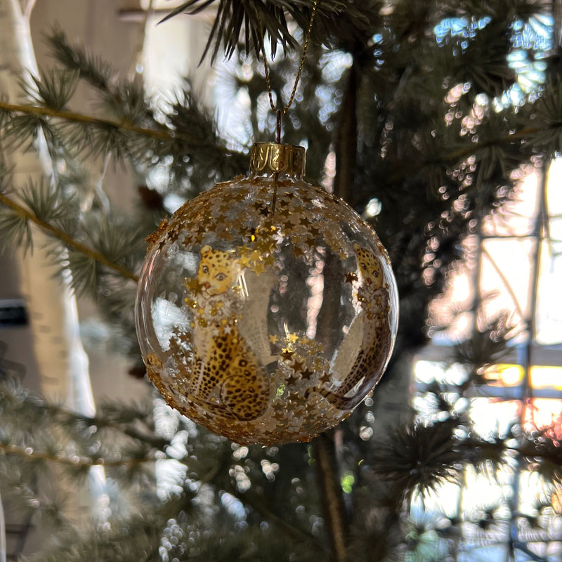 Clear leopard bauble with gold stars