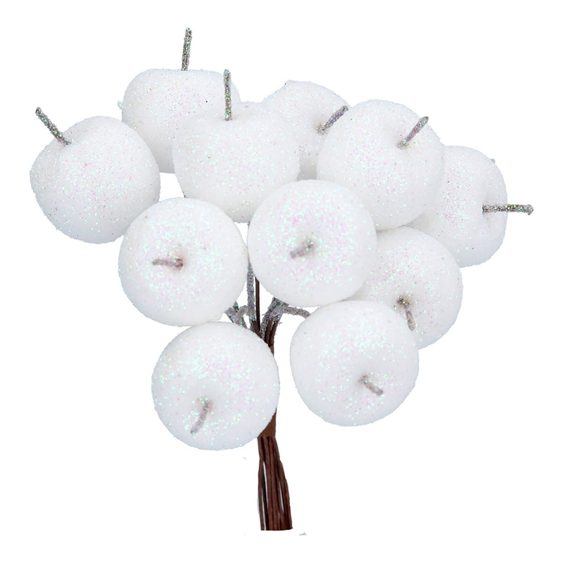 White Glitter Mini Apple Bunch Pick