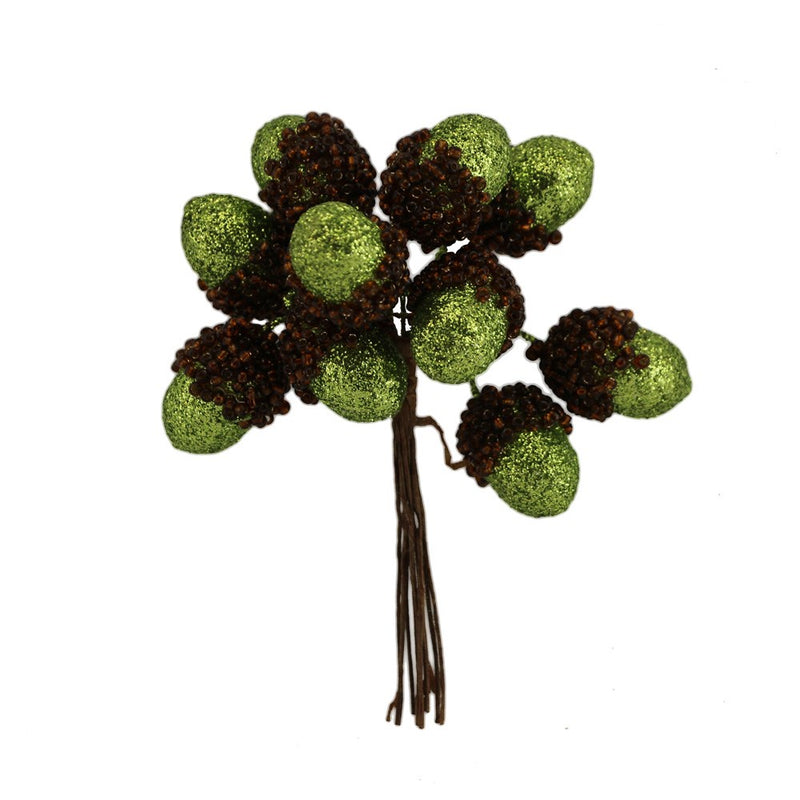 Green Glitter Acorn Pick Bunch