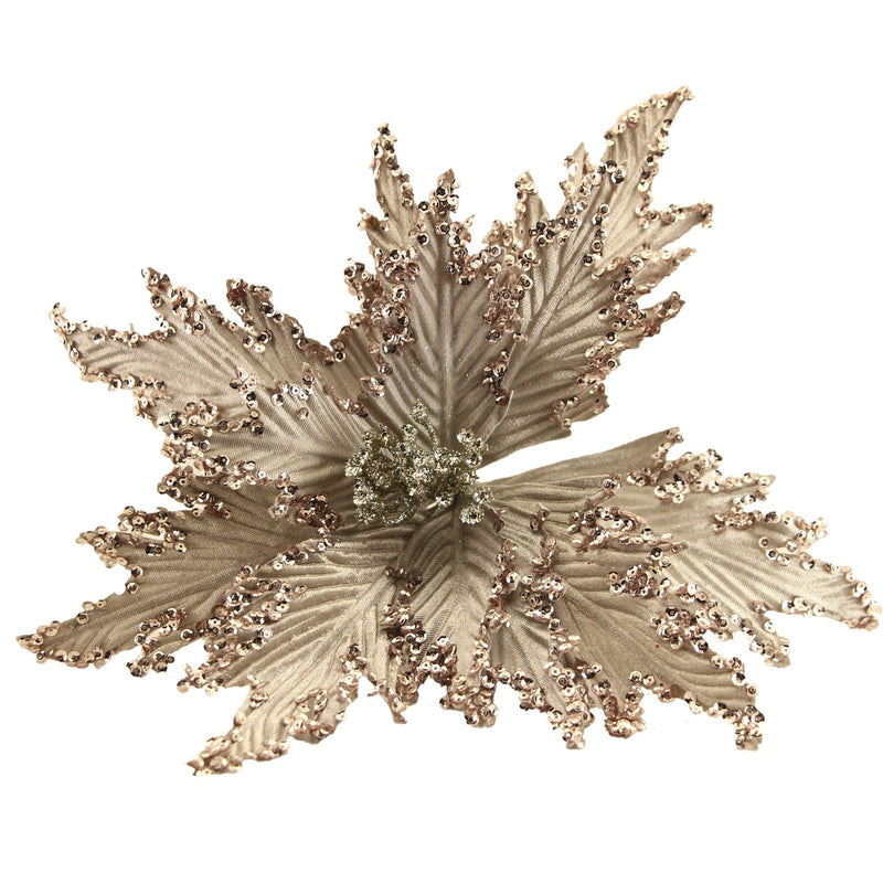 Gold Poinsettia Pick with Gold Sequins