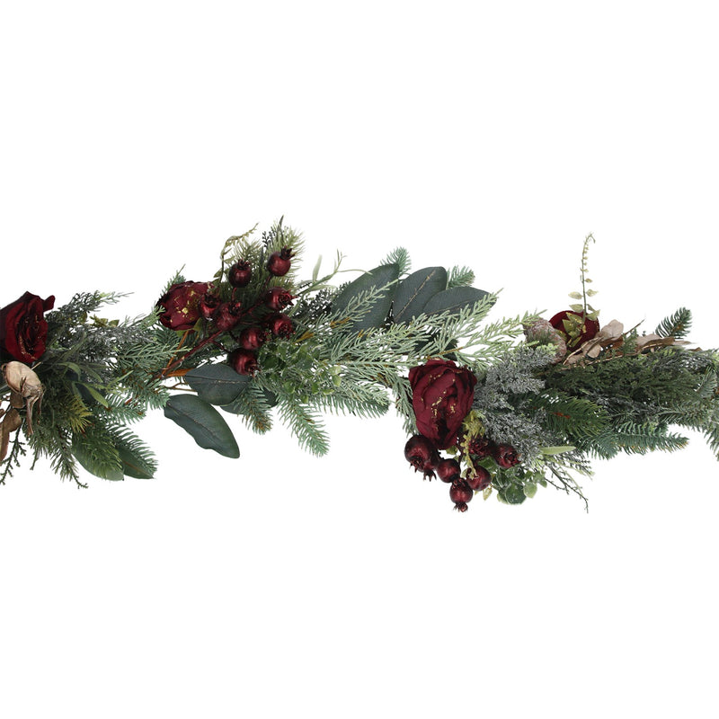 Mixed Green Leaf and Red Rose Garland