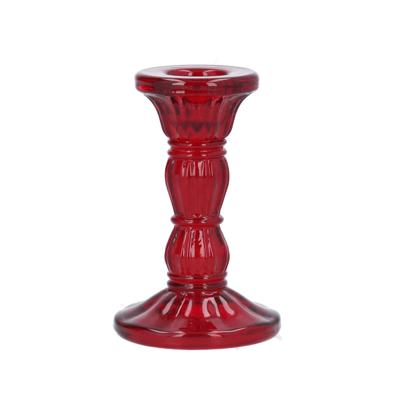 Red Moulded Glass Candlestick