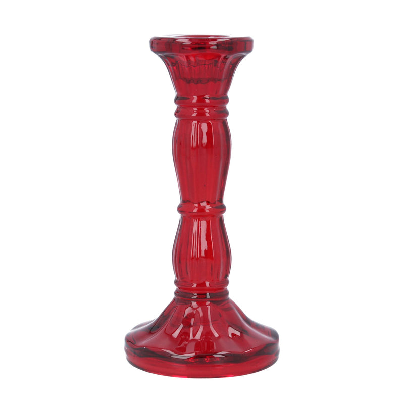 Medium Red Glass Moulded Candlestick