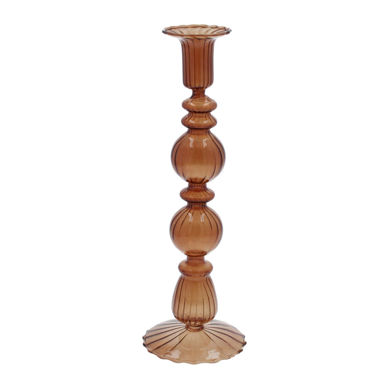 Clear Dark Amber Double Ball Glass Candlestick