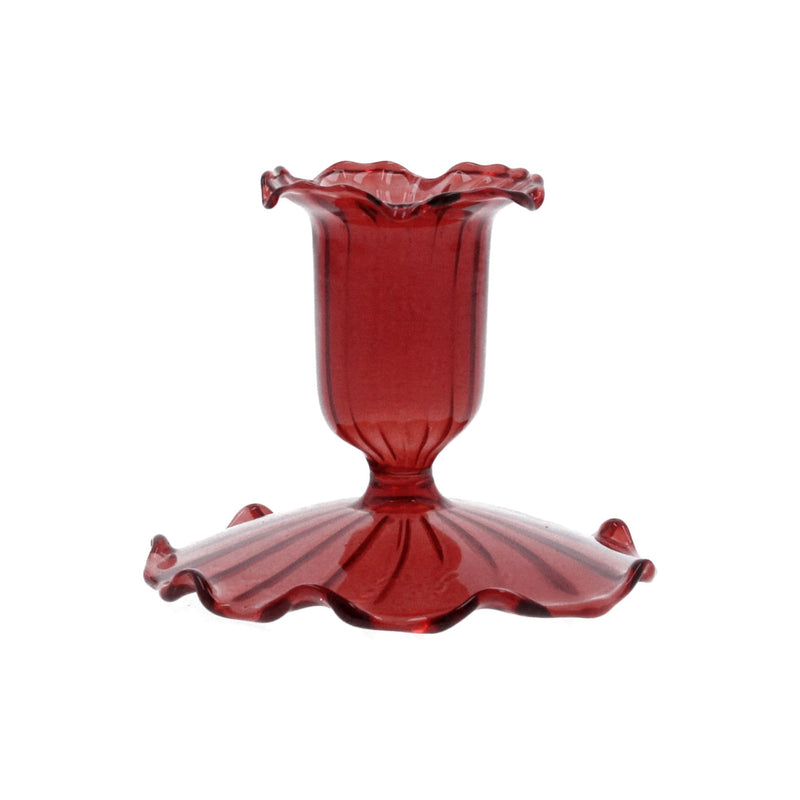 Clear Red Glass Short Candle Holder