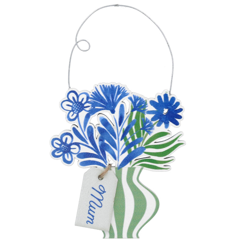 Wood Dec 9cm - Country Flowers in 'Mum' Vase