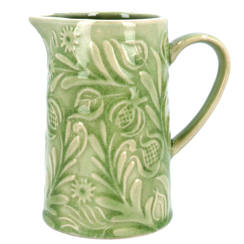 Stoneware Jug 11cm - Green Country Flowers