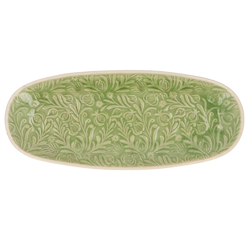 Stoneware Oval Plate 25cm - Green Country Flowers
