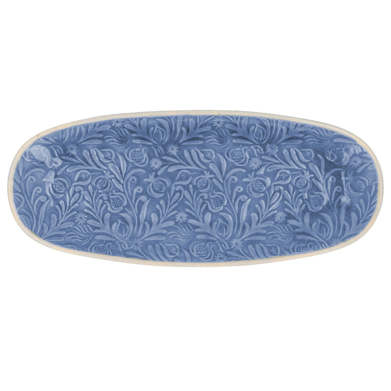 Stoneware Oval Plate 25cm - Blue Country Flowers