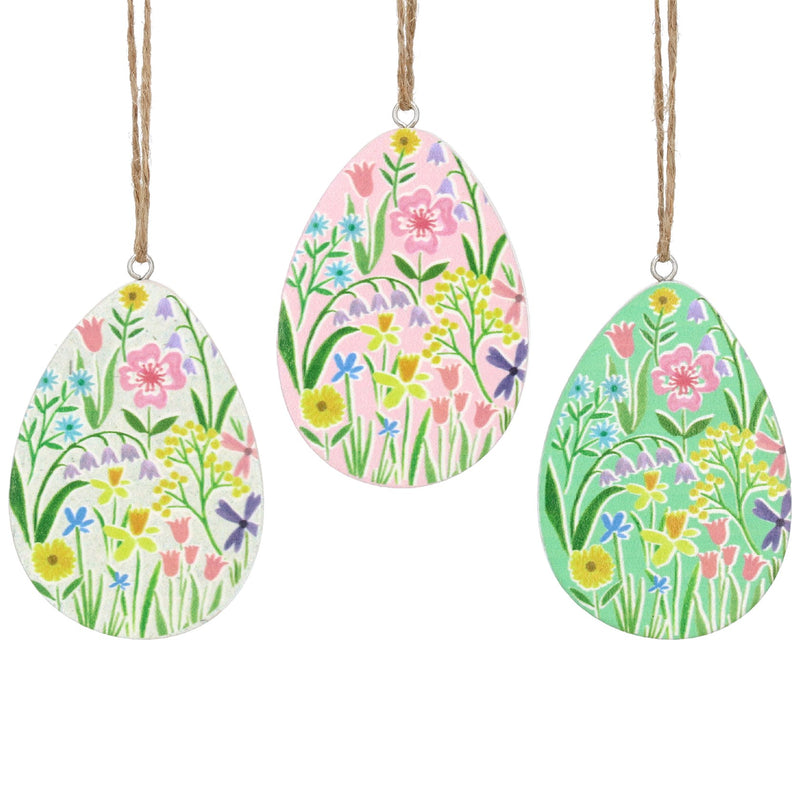 Wood Dec 7cm - Pastel Meadow Egg, 3as