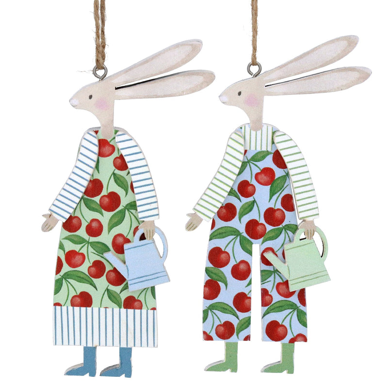Wood Dec 8cm - Cherries w Bunny Heart, 2as