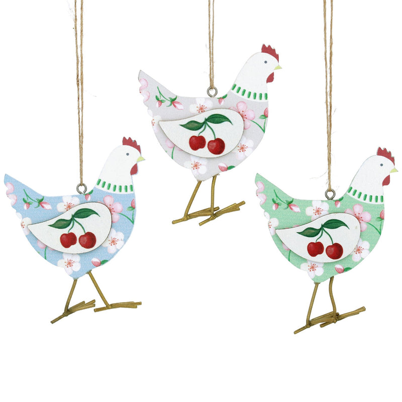 Wood Dec 9cm - Cherry Hen, 3as