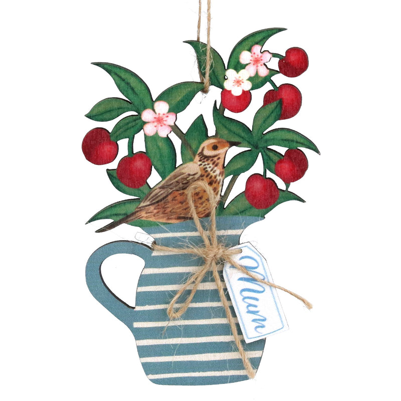 Wood Dec 9cm - Cherries in 'Mum' Vase