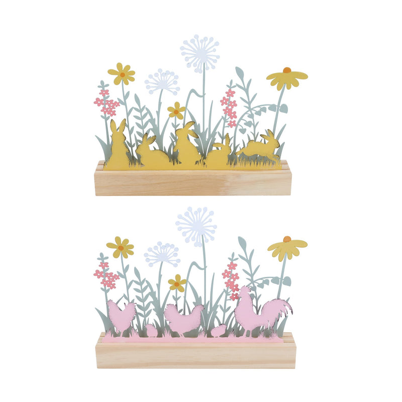 Tin Orn 19cm - Pink/Yellow Spring Meadow Scene, 2as