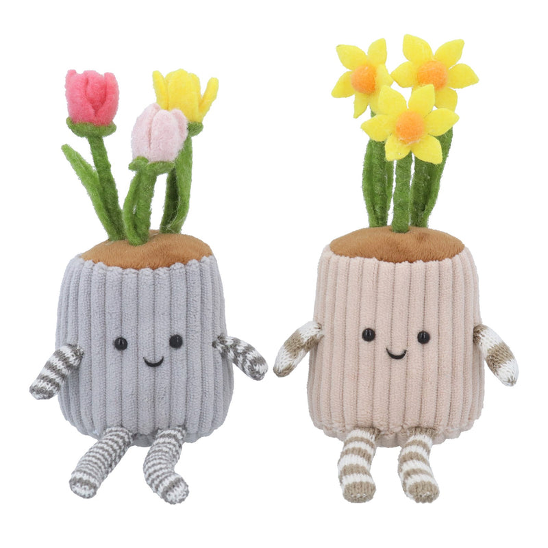 Fabric Shelf Sitter 14cm - Potted Tulips/Daffodils, 2as