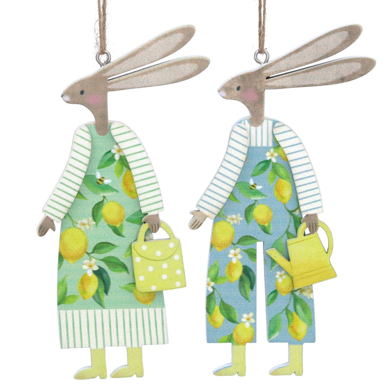 Wood Dec 13cm - Lemon Boy/Girl Bunny, 2as