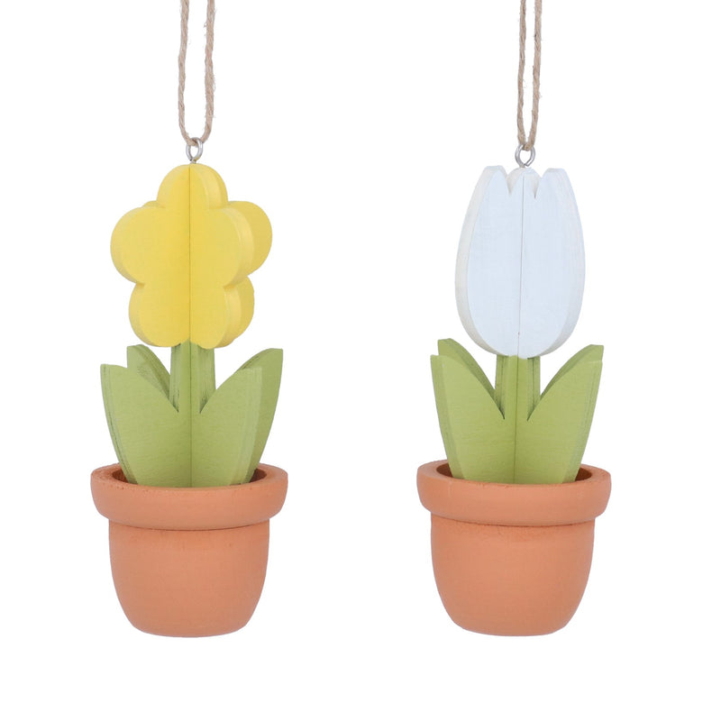 Wood Dec 13cm - Flower in Pot, 2as