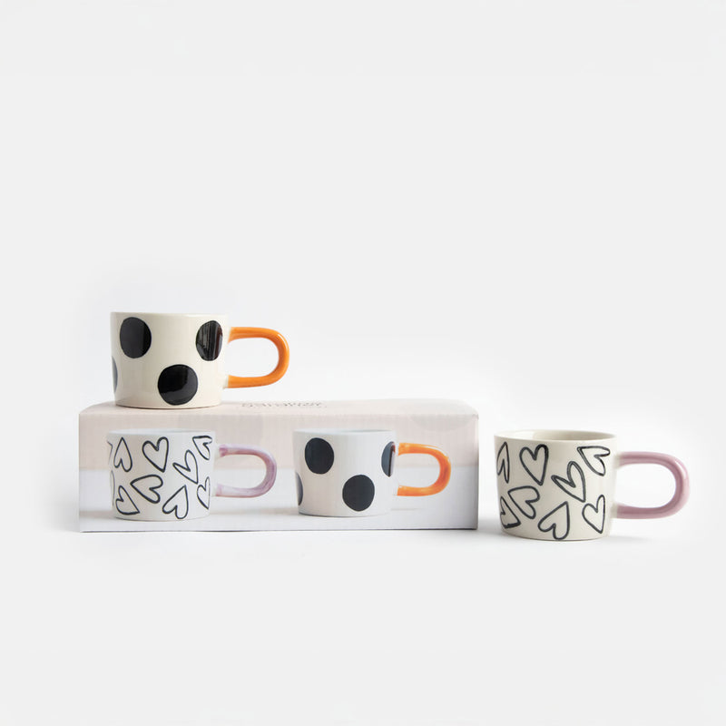Mono Heart and Spot Espresso Mug Set