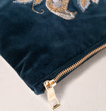 Elizabeth Scarlett Botanical Birds Velvet Makeup Bag - Ink Blue