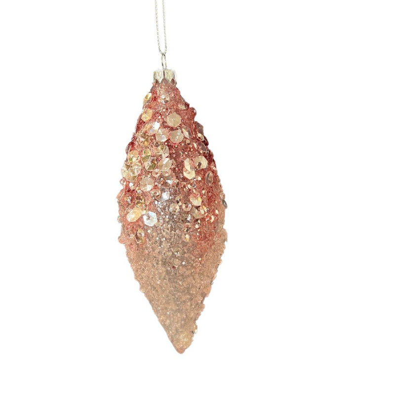 Pink Beaded oval bauble
