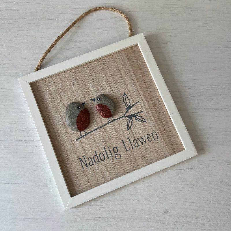Robin Pebble Nadolig Llawen Sign