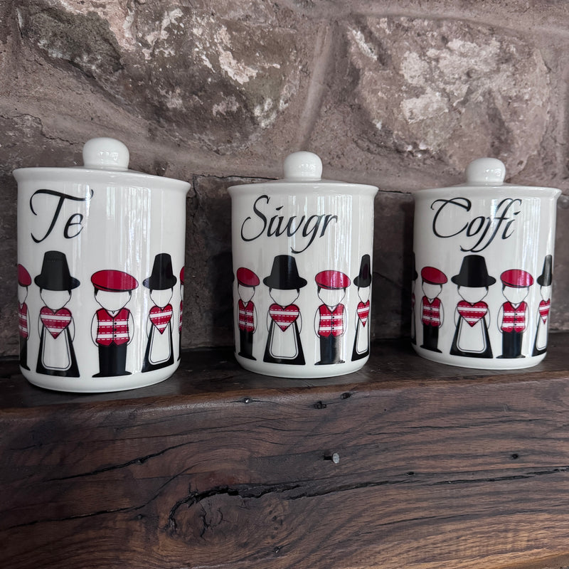 Welsh Folk Te Coffi and Sigwr Cannisters