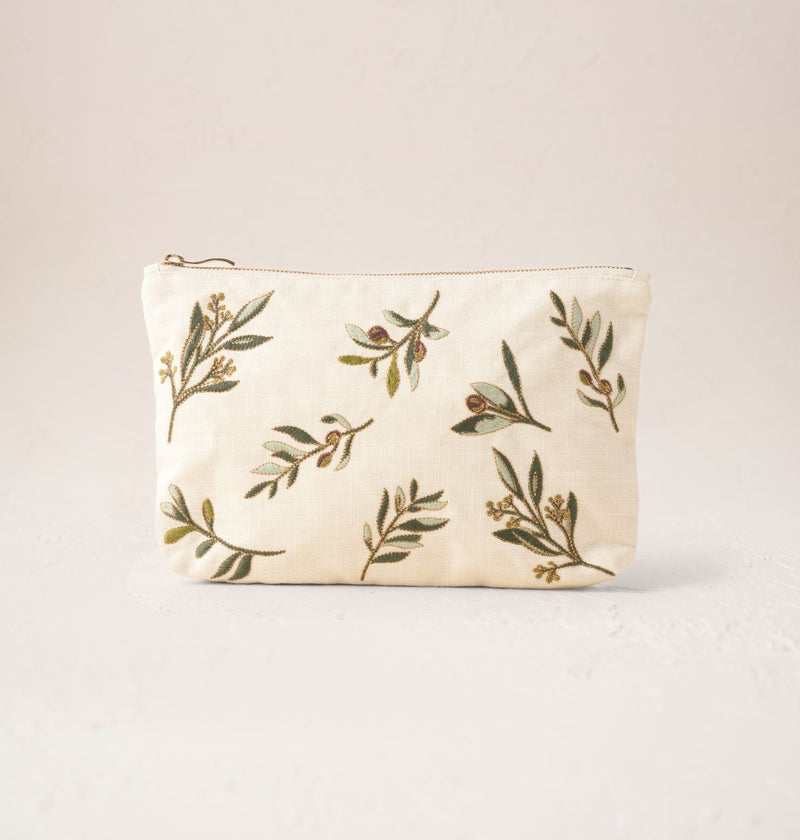 Elizabeth Scarlett Olive Branch Cream Cotton Everyday Pouch