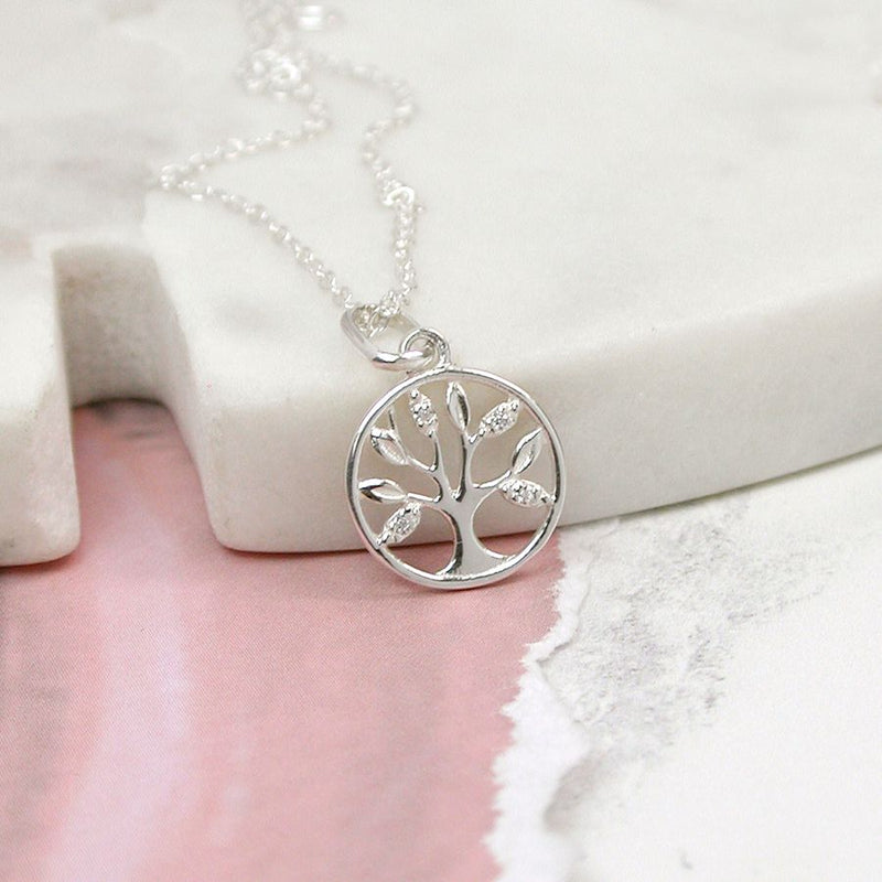 Sterling Silver Tree Of Life Crystal Necklace