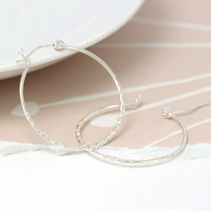 Sterling Silver Hammered Hoop Earrings