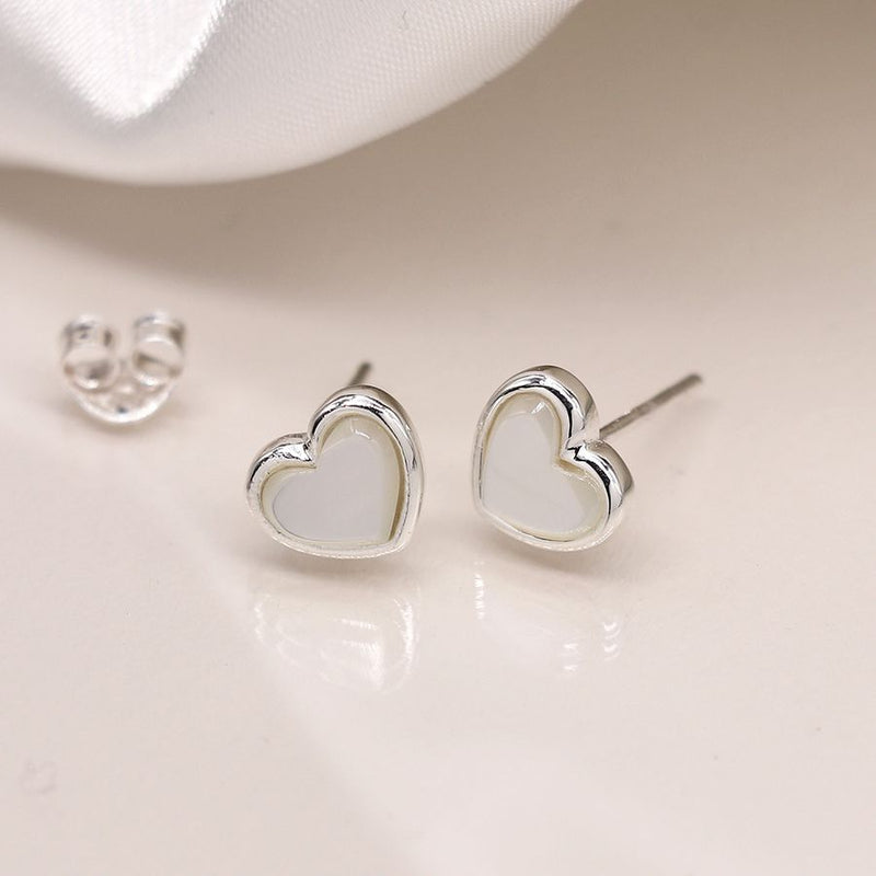 Sterling silver pearl heart stud earrings
