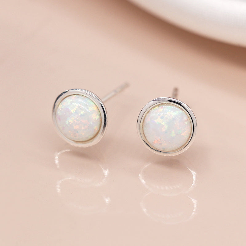Sterling Silver White Opal Stud