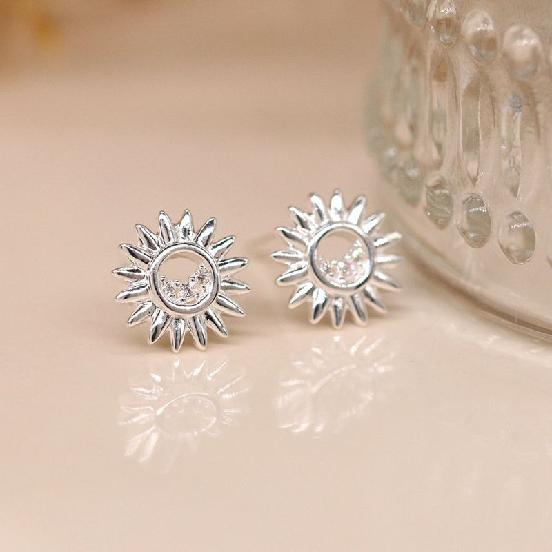Sterling silver starflower and crystal stud earrings