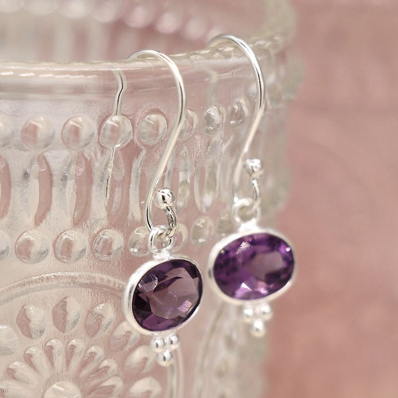Sterling silver amethyst oval drop earrings