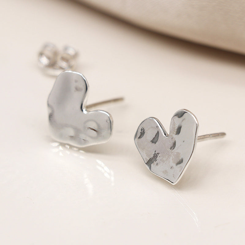 Sterling Silver Hammered Heart Studs