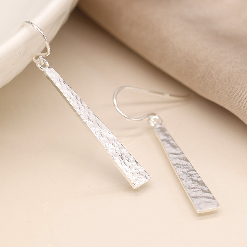 Sterling Silver Beaten Bar Drop Earrings