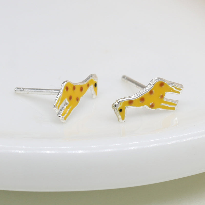 Sterling silver enamel giraffe earrings