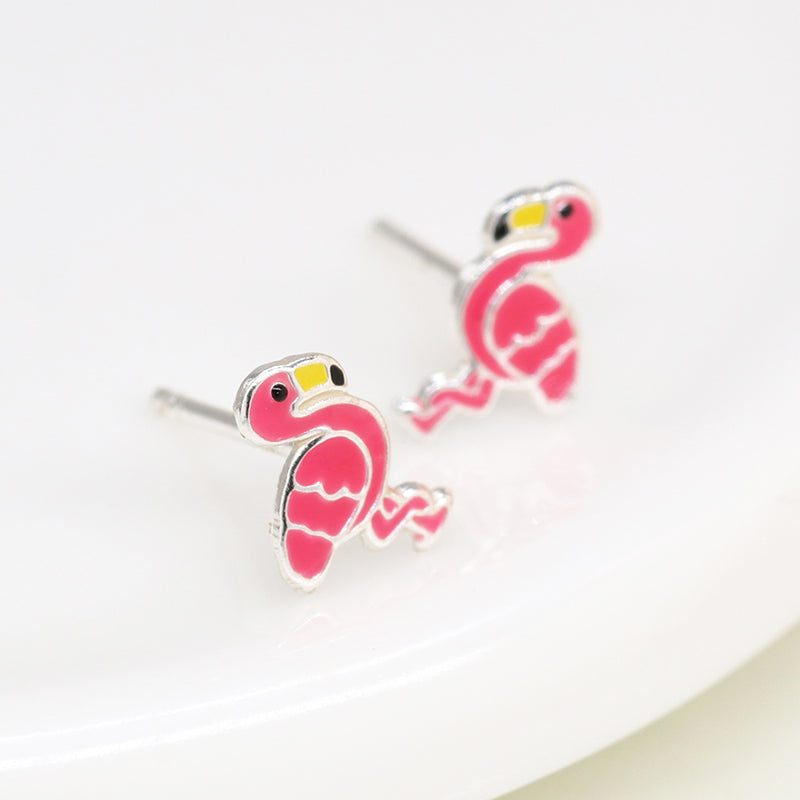 Sterling silver enamel flamingo earrings